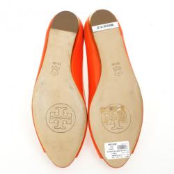 Pre Owned Tory Burch Orange Patent Cornelia Peep Toe Ballet Flats Size 40.5
