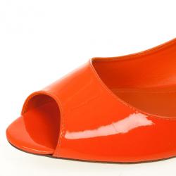 Pre Owned Tory Burch Orange Patent Cornelia Peep Toe Ballet Flats Size 40.5