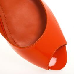 Pre Owned Tory Burch Orange Patent Cornelia Peep Toe Ballet Flats Size 40.5