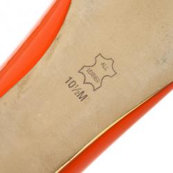 Pre Owned Tory Burch Orange Patent Cornelia Peep Toe Ballet Flats Size 40.5