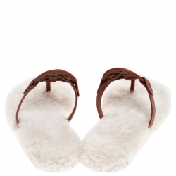 Pre Owned حذا فلات بإصبع توري برش Miller قطيفة جلد بني مقاس 38