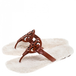 Pre Owned حذا فلات بإصبع توري برش Miller قطيفة جلد بني مقاس 38