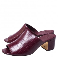 مملوكة مسبقًا صندل  توري برش مقدمة مفتوحة Salinas جلد نقش تمساح عنابي مقاس 37.5