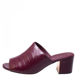 مملوكة مسبقًا صندل توري برش مقدمة مفتوحة Salinas جلد نقش تمساح عنابي مقاس 37.5