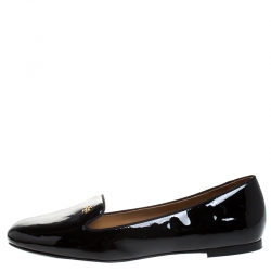 Pre Owned Tory Burch Black Patent Leather Samantha Smoking Slippers Size 38