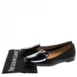 Pre Owned Tory Burch Black Patent Leather Samantha Smoking Slippers Size 38