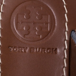 مملوكة مسبقًا Tory Burch Grey Suede Leather Thames Cross Strap Flats Size Size 38