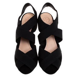 Pre Owned صندل توري برش ديبي سويدي أسود كعب روكي مقاس 38.5