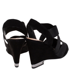 Pre Owned صندل توري برش ديبي سويدي أسود كعب روكي مقاس 38.5