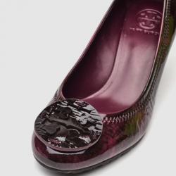 Pre Owned Tory Burch Plum Patent Leather Sally Wedges Size 39