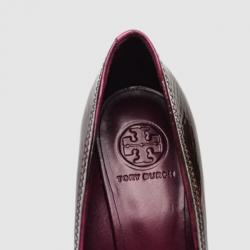 Pre Owned Tory Burch Plum Patent Leather Sally Wedges Size 39
