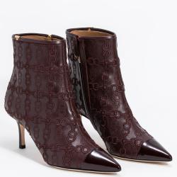 Pre Owned Tory Burch Brown Leather Penelope Embroidered Link Boots Size EU 39