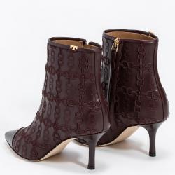 Pre Owned Tory Burch Brown Leather Penelope Embroidered Link Boots Size EU 39