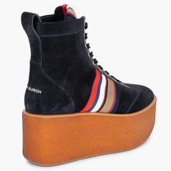 Pre Owned Tory Burch Blue Leather Striped High-Top Platform Sneakers Size EU 39.5