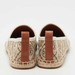 Pre Owned Tory Burch Beige/White Monogram Jacquard Espadrilles Size 37