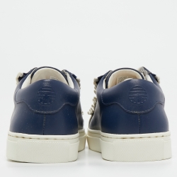 مملوكة مسبقًا Tory Burch Navy Blue Leather Ruffle Embellishment Sneakers Size 39.5