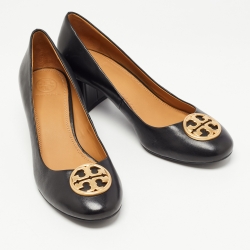 Pre Owned Tory Burch Black Leather Chelsea Block Heels Pumps Size 39