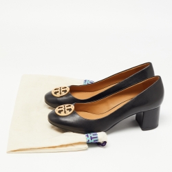 Pre Owned Tory Burch Black Leather Chelsea Block Heels Pumps Size 39
