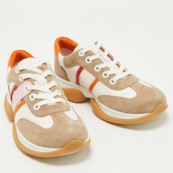 Tory Burch Multicolor Suede and Canvas Bubble Stripe Lace Up Sneakers Size 39