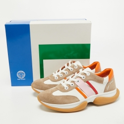 Tory Burch Multicolor Suede and Canvas Bubble Stripe Lace Up Sneakers Size 39