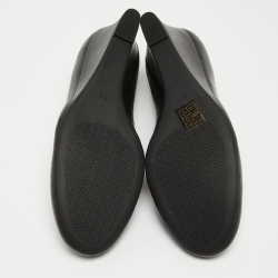 Pre Owned Tory Burch Black Leather Wedge Pumps Size 39