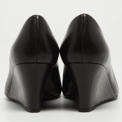 Pre Owned Tory Burch Black Leather Wedge Pumps Size 39