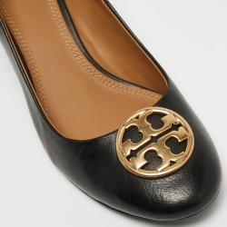 Pre Owned Tory Burch Black Leather Wedge Pumps Size 39