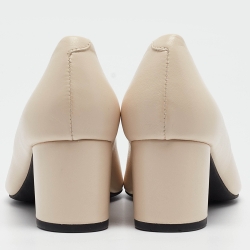 Pre Owned Tory Burch Cream Leather Logo Block Heel Pumps Size 40.5