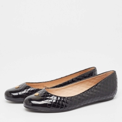 Pre Owned Tory Burch Black Quilted Patent Leather Kent Ballet Flats Size 39