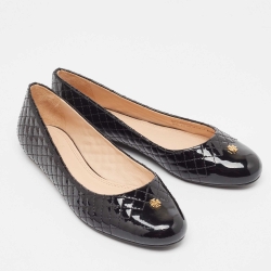 Pre Owned Tory Burch Black Quilted Patent Leather Kent Ballet Flats Size 39