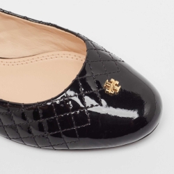 Pre Owned Tory Burch Black Quilted Patent Leather Kent Ballet Flats Size 39