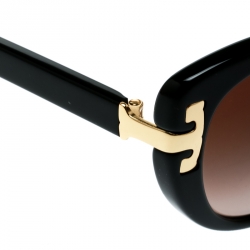 Pre Owned Tory Burch Black/Brown Gradient TY7092 Serif-T Cat Eye Sunglasses