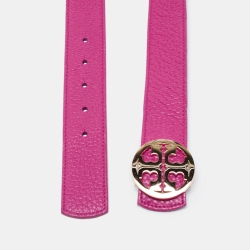 Pre Owned Tory Burch Pink Leather Robinson Buckle Belt 90CM
