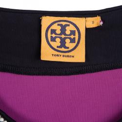 Pre Owned توب توري برش بأكمام طويلة وياقة مرصعة بنفسجي S 