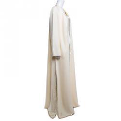 Tory Burch Cream Mirror Embellished Silk Abaya and Scarf Set L