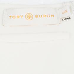 Tory Burch Cream Mirror Embellished Silk Abaya and Scarf Set L