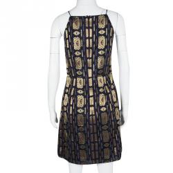 Pre Owned Tory Burch Navy Blue Lurex Jacquard Sleeveless Dress S
