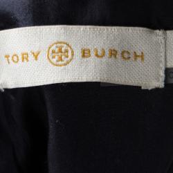 Pre Owned Tory Burch Navy Blue Lurex Jacquard Sleeveless Dress S