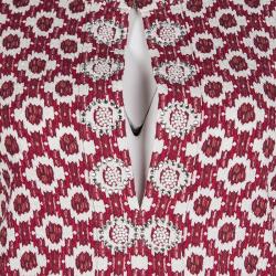 Tory Burch Red Textured Printed Long Sleeve Crystal Embellished Maxi Dress S