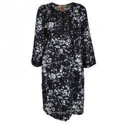 Pre Owned Tory Burch for Bergdorf Goodman Navy and White Embellished Long Sleeve Tunic M