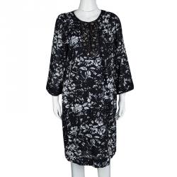 Pre Owned Tory Burch for Bergdorf Goodman Navy and White Embellished Long Sleeve Tunic M