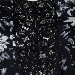 Pre Owned Tory Burch for Bergdorf Goodman Navy and White Embellished Long Sleeve Tunic M