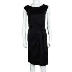 Pre Owned Tory Burch Black Silk Draped Sleeveless Dress S