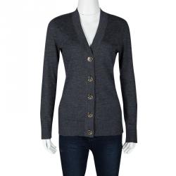 Pre Owned Tory Burch Grey Merino Wool Cardigan S