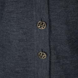 Pre Owned Tory Burch Grey Merino Wool Cardigan S