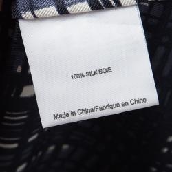 Pre Owned Tory Burch Navy Blue and White Checked Silk Long Sleeve Blouse XS