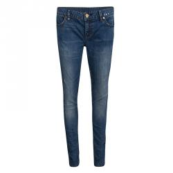 Tory Burch Indigo Faded Effect Foil Print Detail Distressed Jeans M