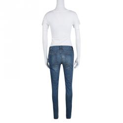 Tory Burch Indigo Faded Effect Foil Print Detail Distressed Jeans M