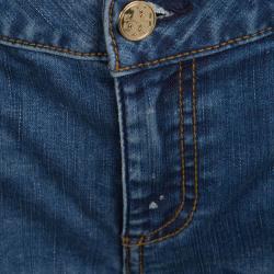 Tory Burch Indigo Faded Effect Foil Print Detail Distressed Jeans M