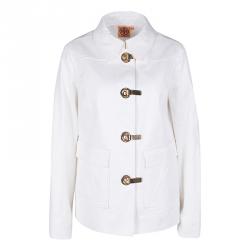 Pre Owned Tory Burch White Cotton Gold Clasp Detail Graham Jacket M